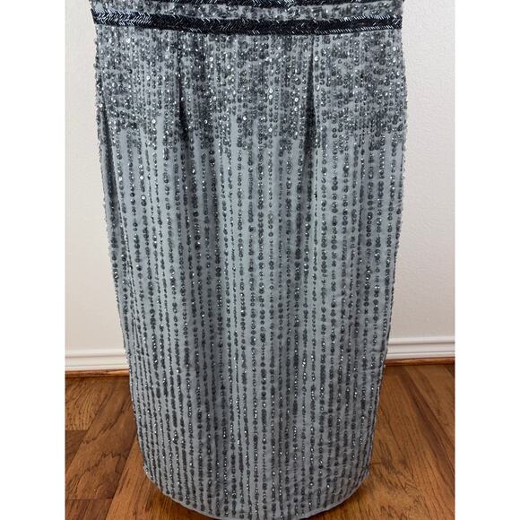 B69 Mac Duggal Sequin Midi Sheath Dress Womens 12 Gray Sleeveless Wedding Guest - Picture 7 of 11